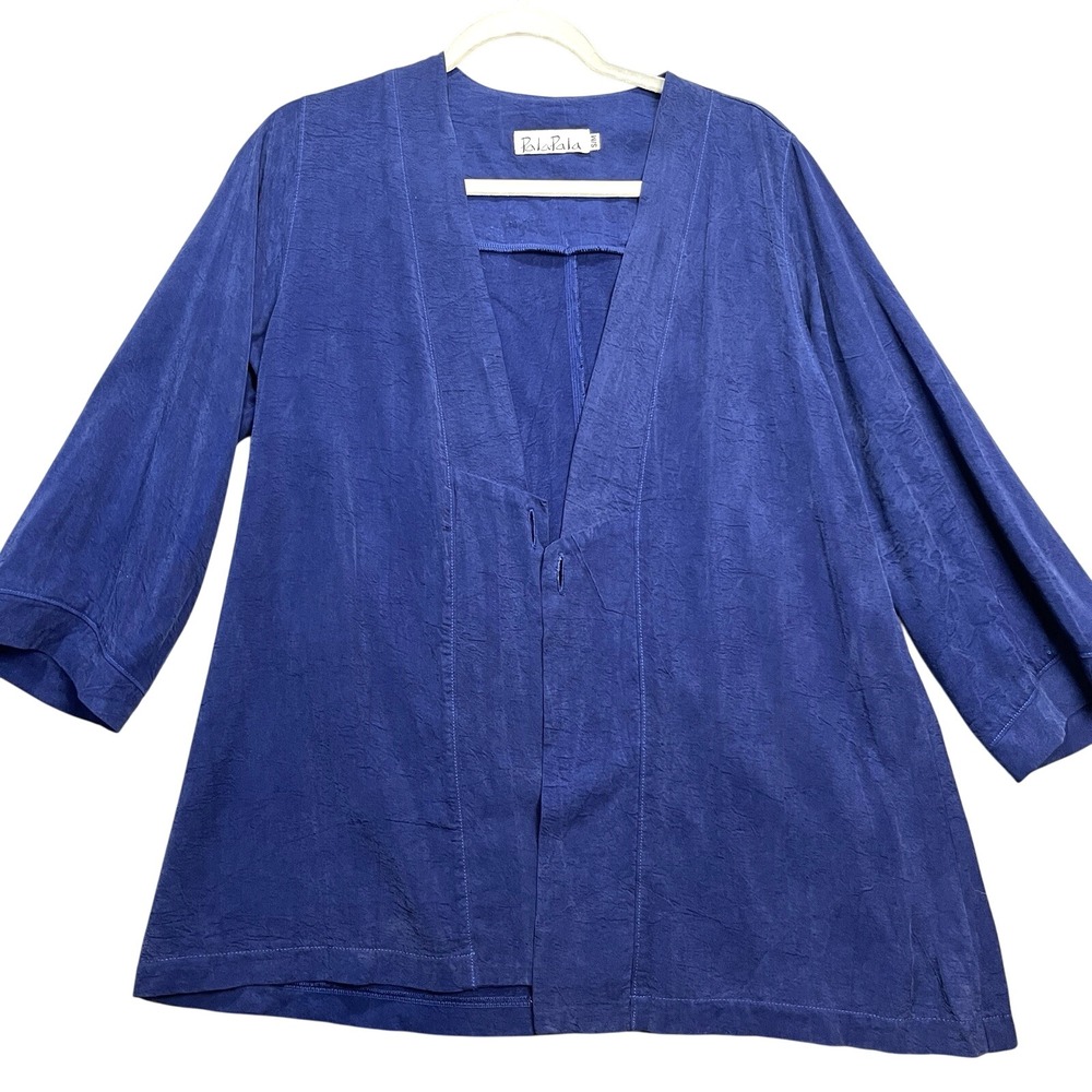 PalaPala Women's Artsy Lagenlook Blue‎ Blazer Jacket S/M 3/4 Sleeve Cobalt